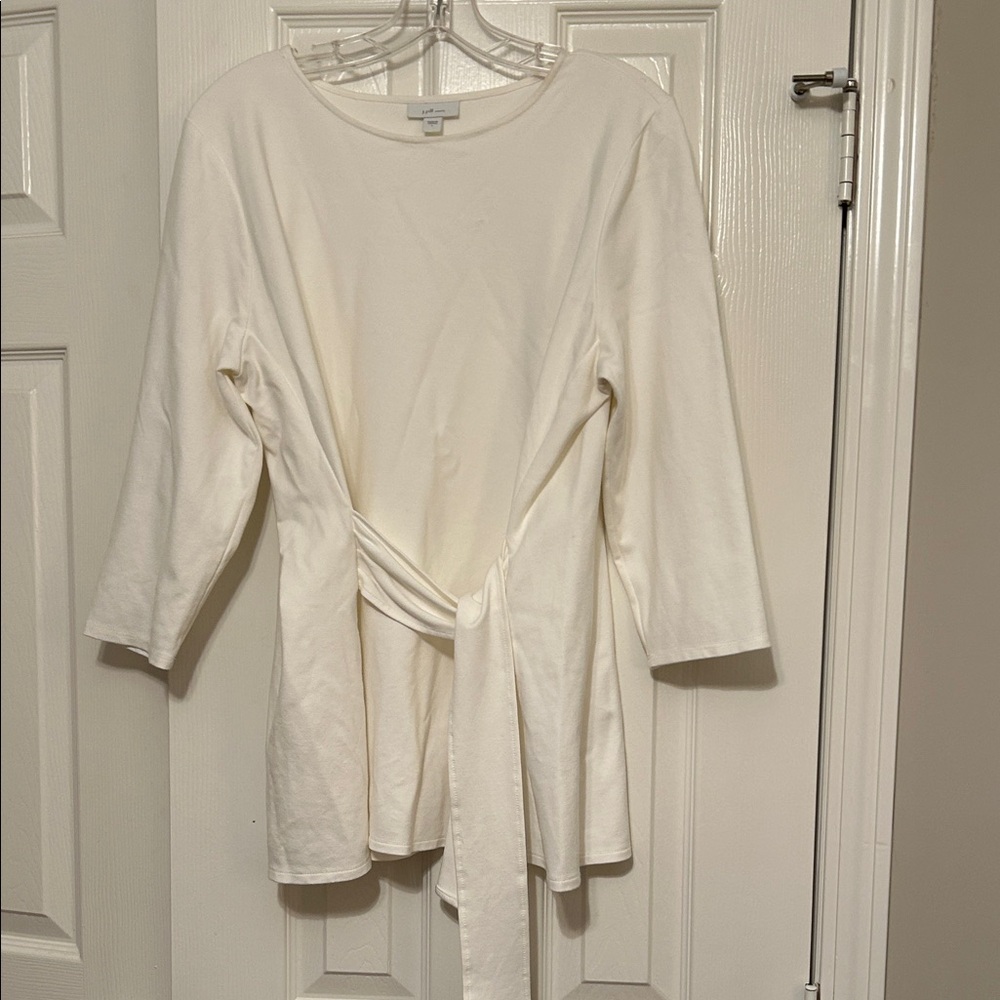 J. Jill 3/4 Sleeve Ponte Cream/Ivory Tie-Front Tunic-Size L